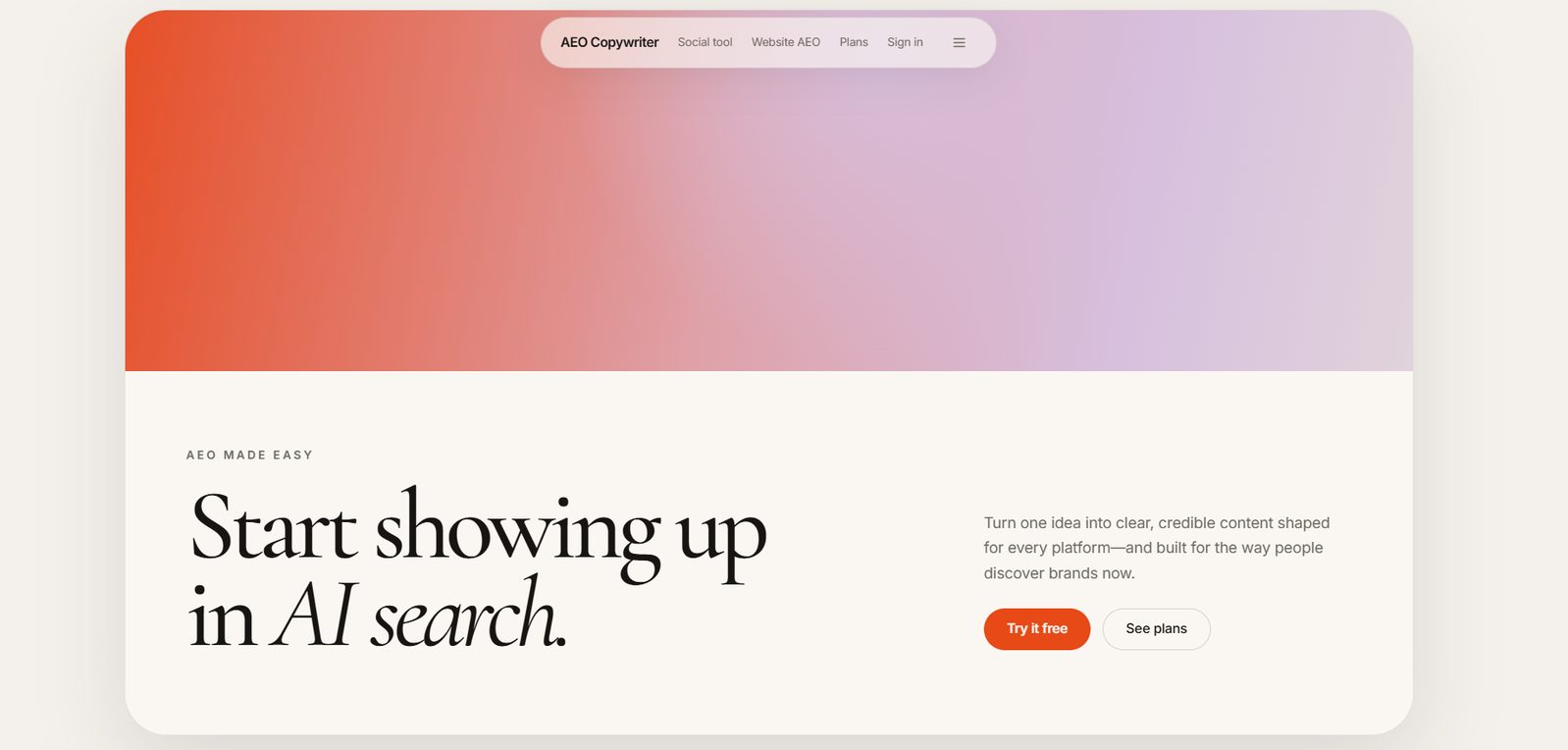 AEO Social Media Copywriter home screen