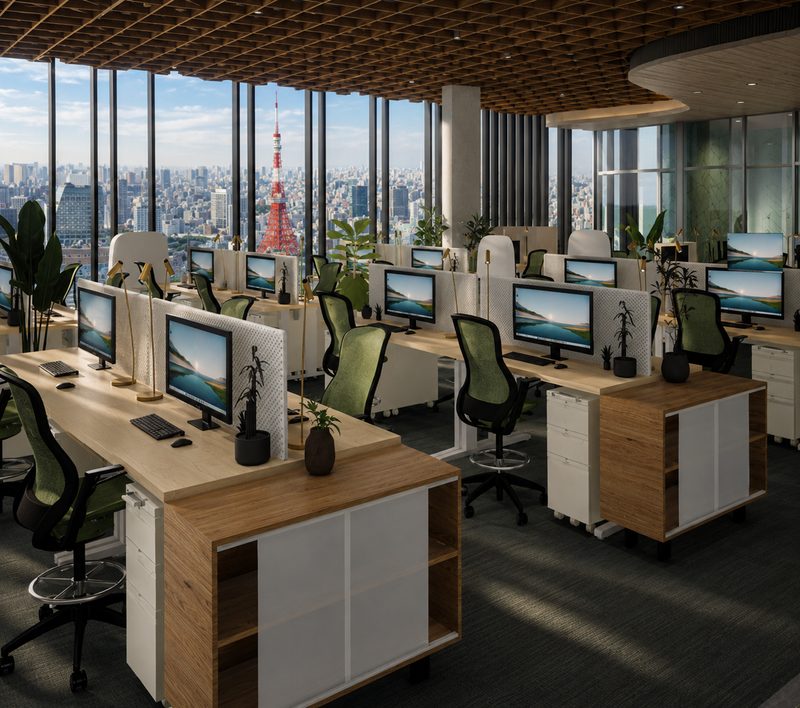 Kōhī House office render overlooking Tokyo